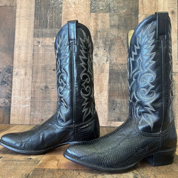 Dan Post Snakeskin Classic Black Western Cowboy Boots Mens 9 D - Picture 1 of 12